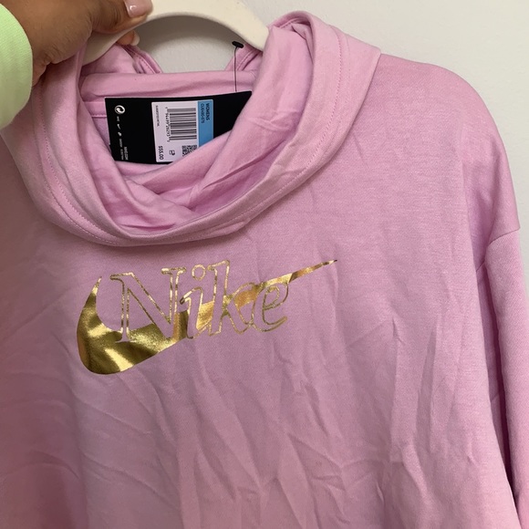 Nike Gold Logo Pink Funnel Neck Hoodie size Medium - Picture 11 of 11